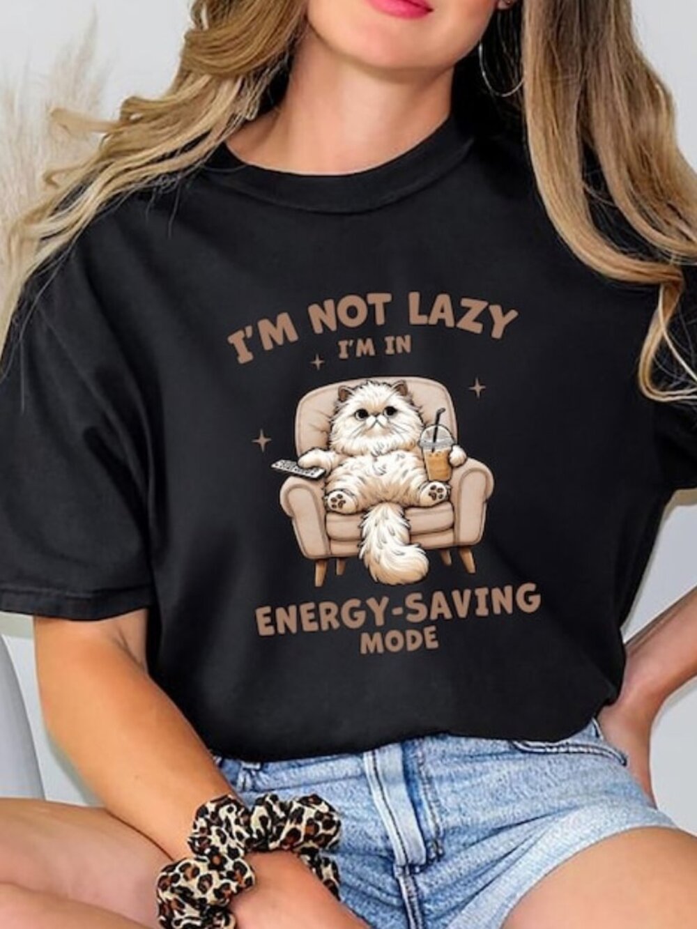 Energy Saving Mode Cat T-shirt, Funny Lazy Cat Tee
